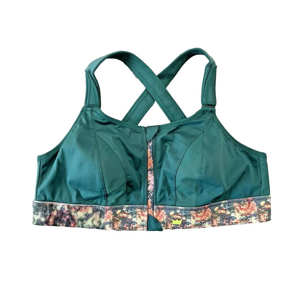 SHEFIT Ultimate High Impact Sports Bra Green Conquer Multi Print Size 2 Luxe NEW